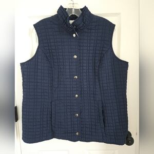 Vintage Quilted Vest Plus Sized 1X Norm Thompson, Navy, Snap Closure, Fall Layer